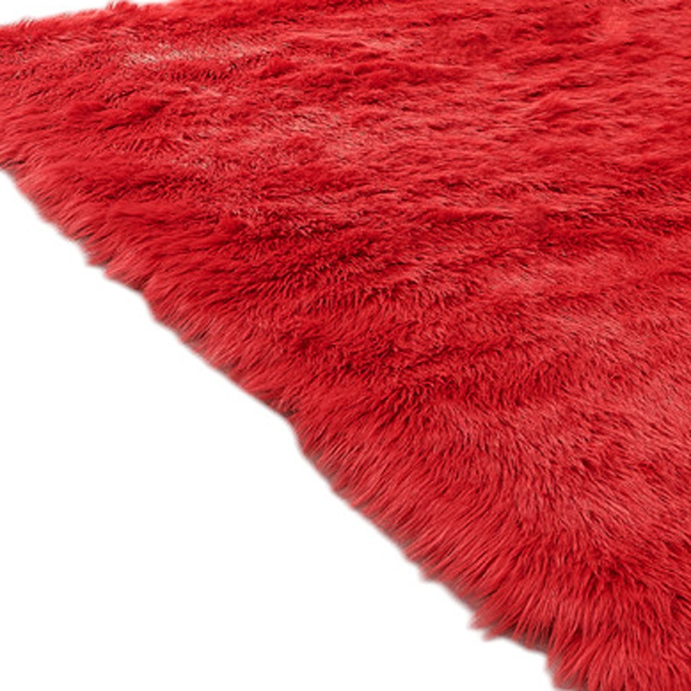 4" X 6" Red Faux Sheepskin Shag Washable Area Rug