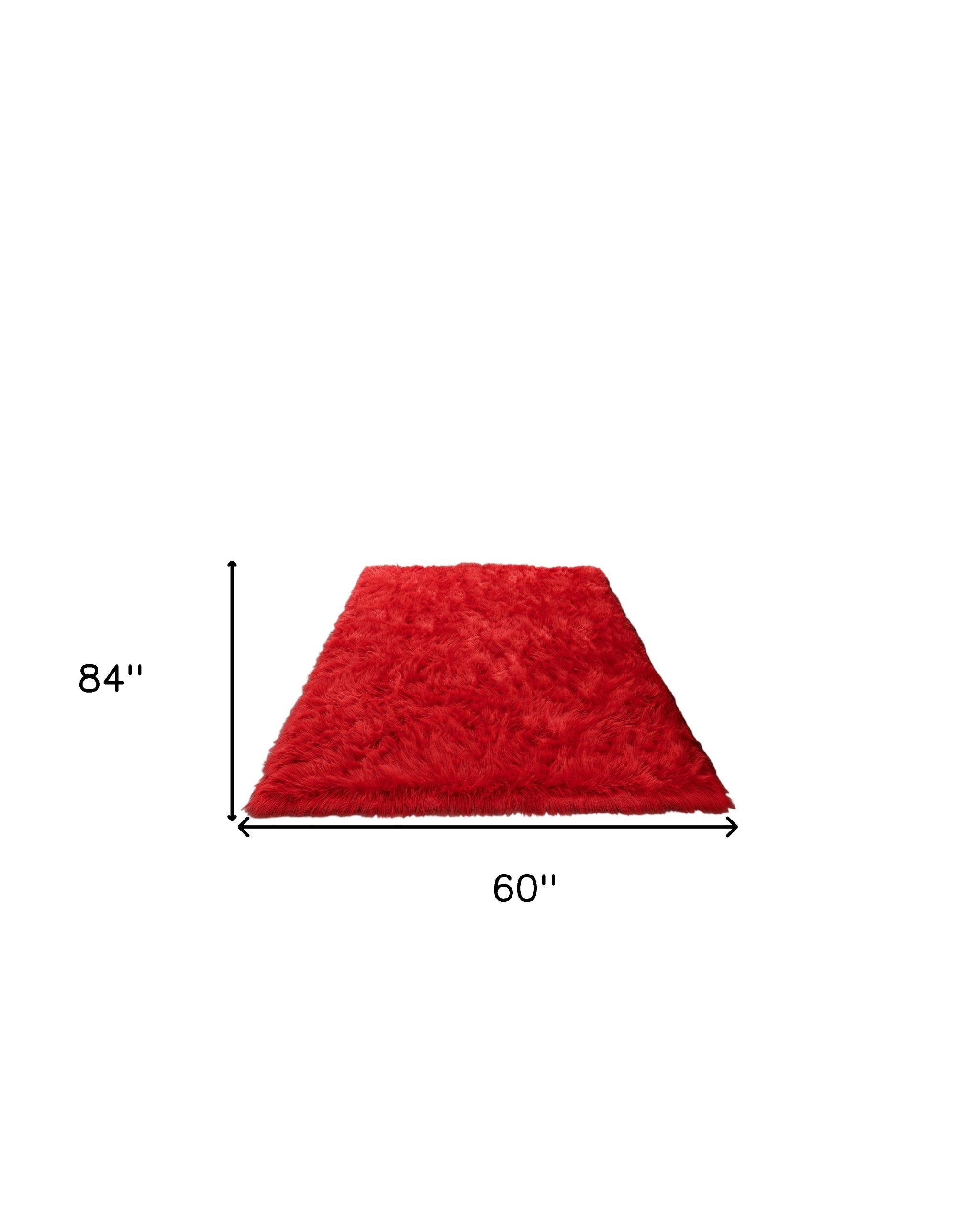 5" X 7" Red Faux Sheepskin Shag Washable Area Rug
