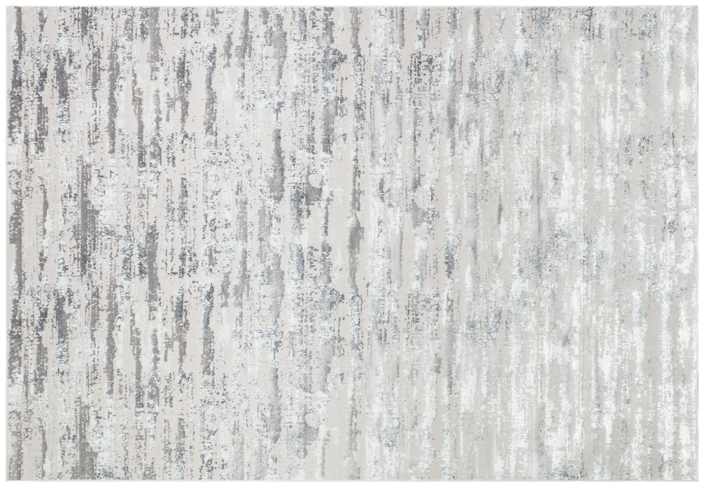 8" X 11" Black and Silver Abstract Washable Non Skid Area Rug
