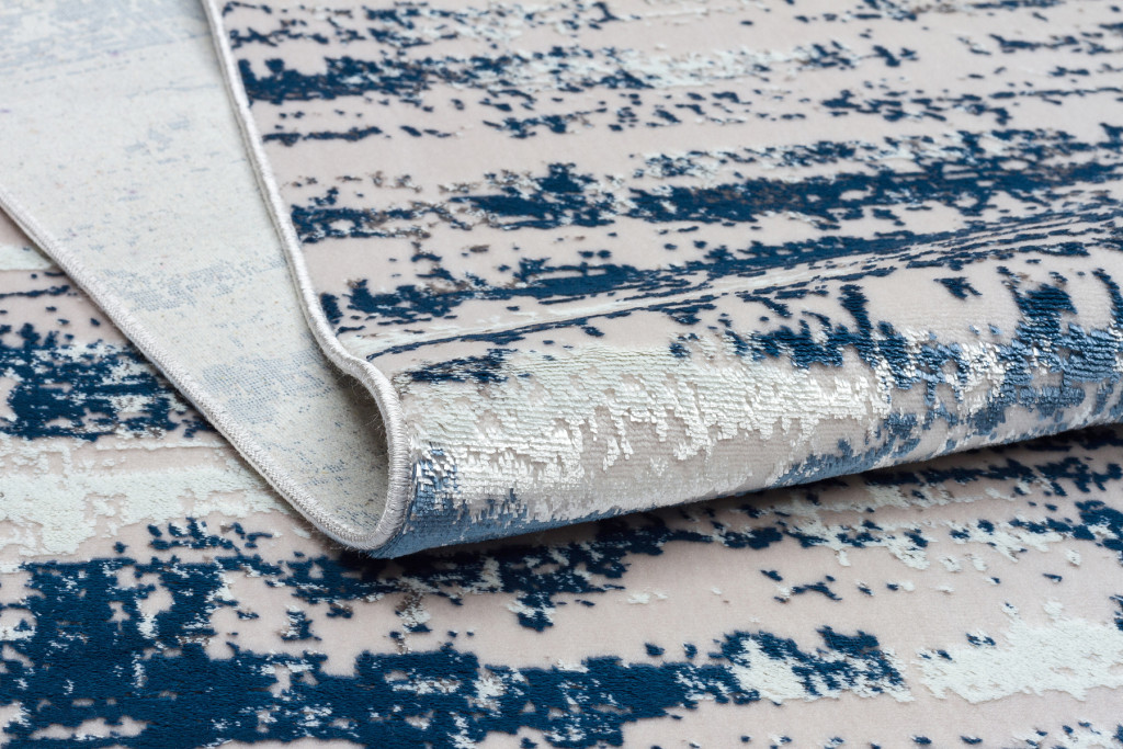 5" X 8" Blue and White Abstract Washable Non Skid Area Rug