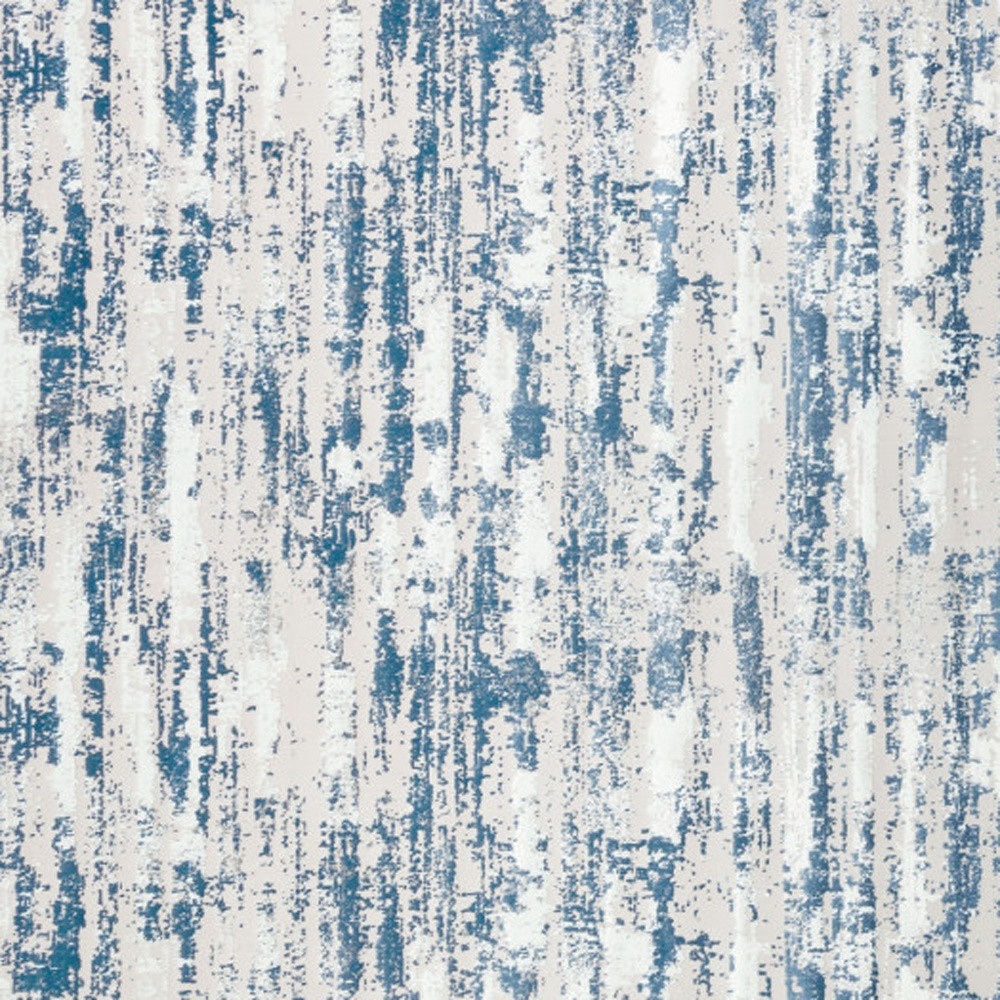 8" X 11" Blue and White Abstract Washable Non Skid Area Rug