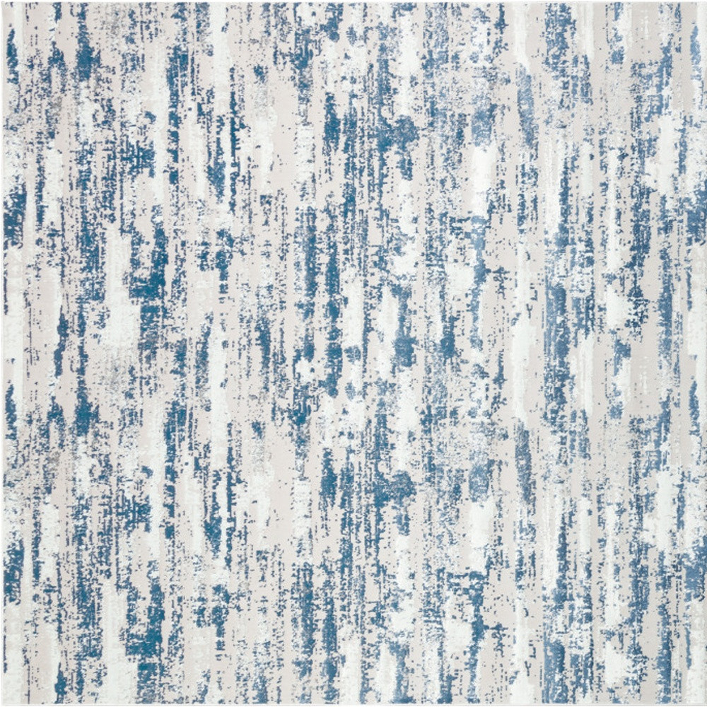 8" X 11" Blue and White Abstract Washable Non Skid Area Rug