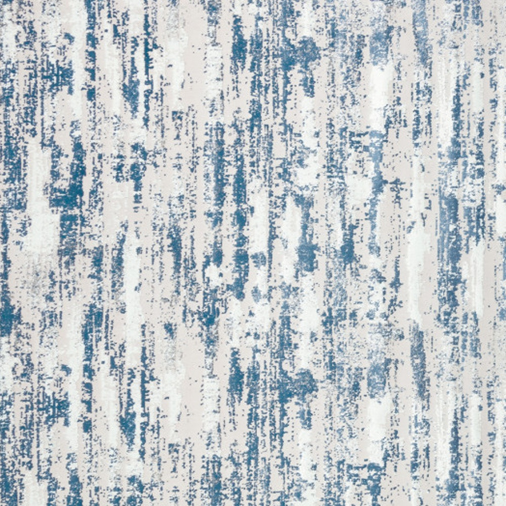 8" X 11" Blue and White Abstract Washable Non Skid Area Rug