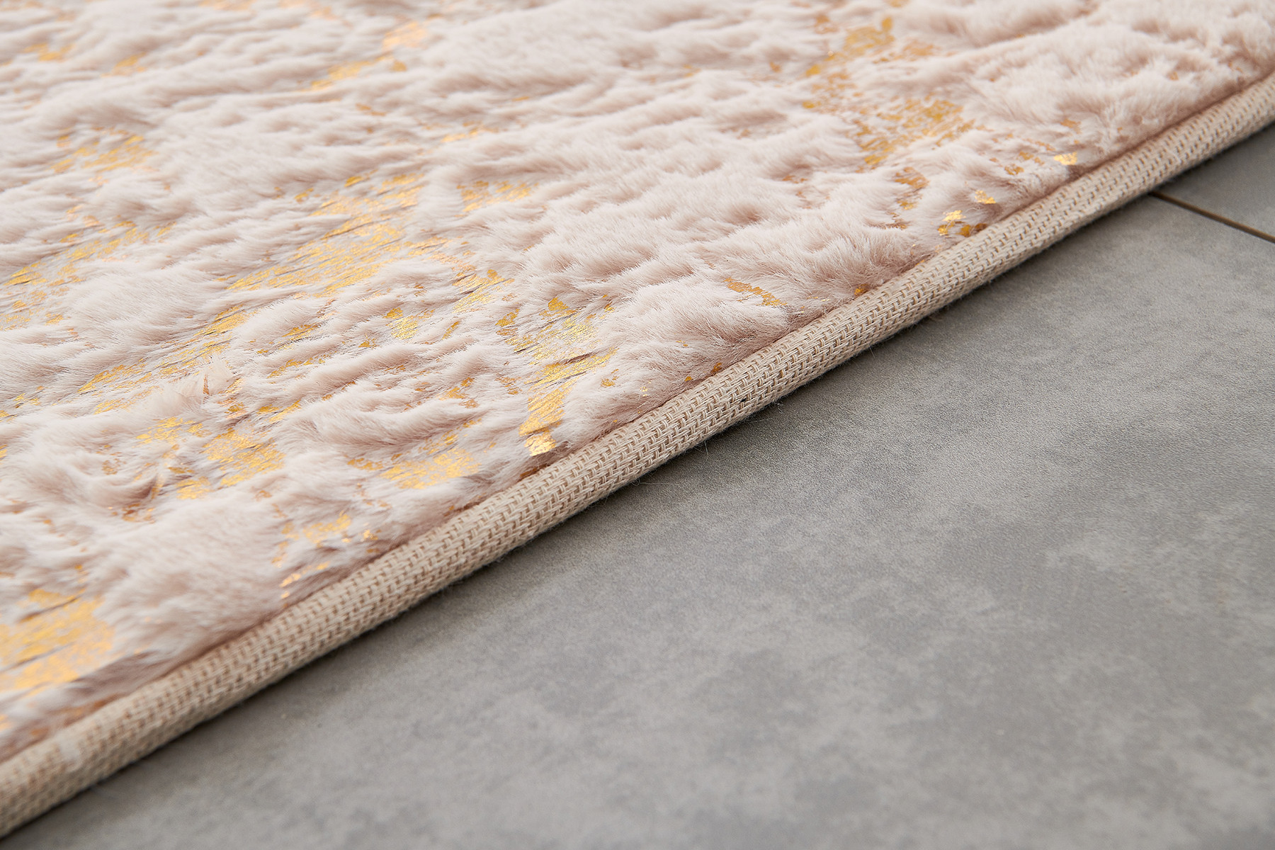 2" X 3" Beige and Gold Faux Fur Abstract Shag Non Skid Area Rug