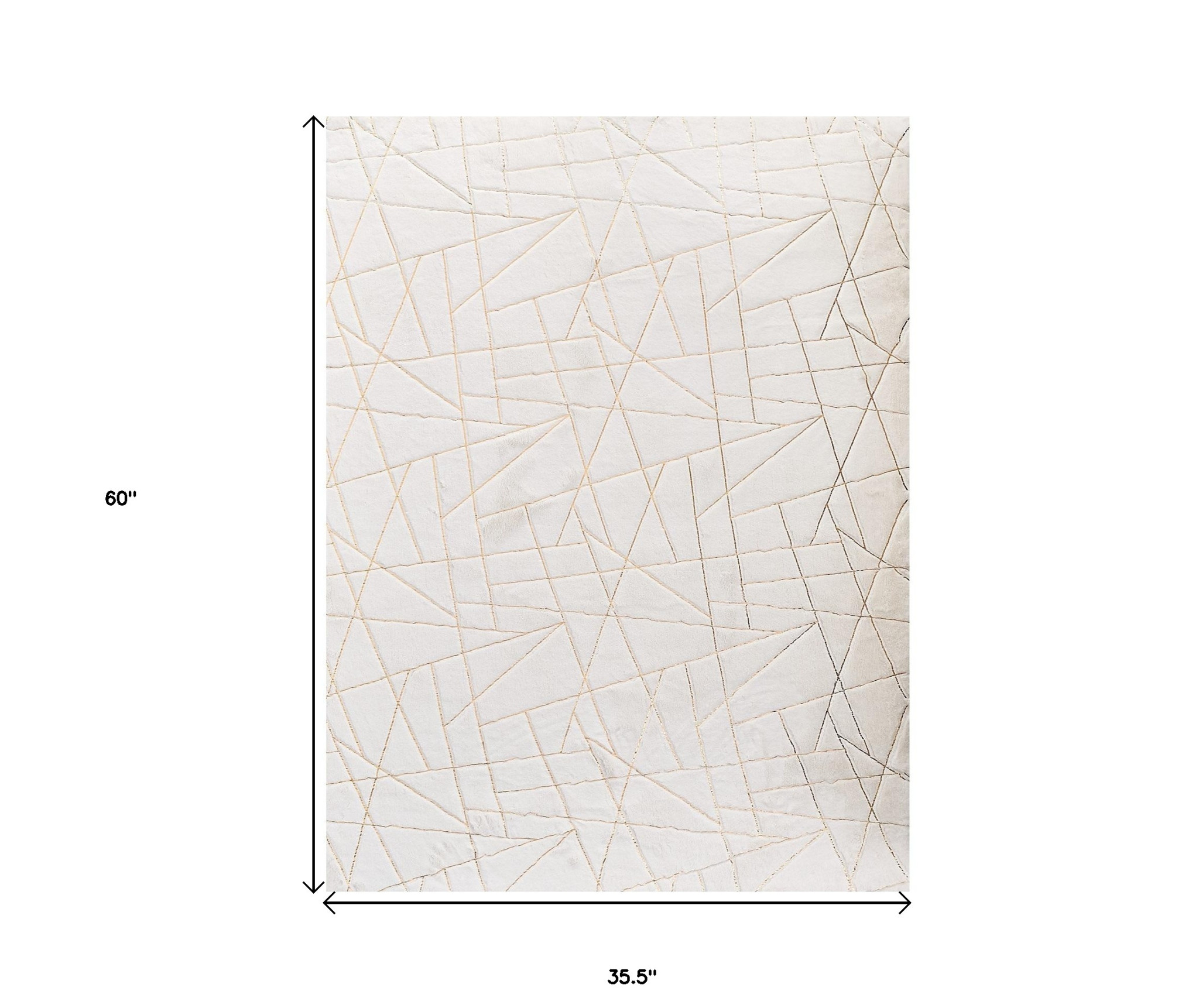 3" X 5" White and Gold Faux Fur Abstract Shag Non Skid Area Rug