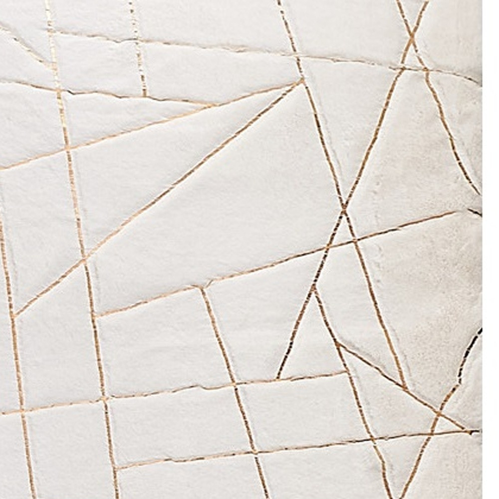 3" X 5" White and Gold Faux Fur Abstract Shag Non Skid Area Rug