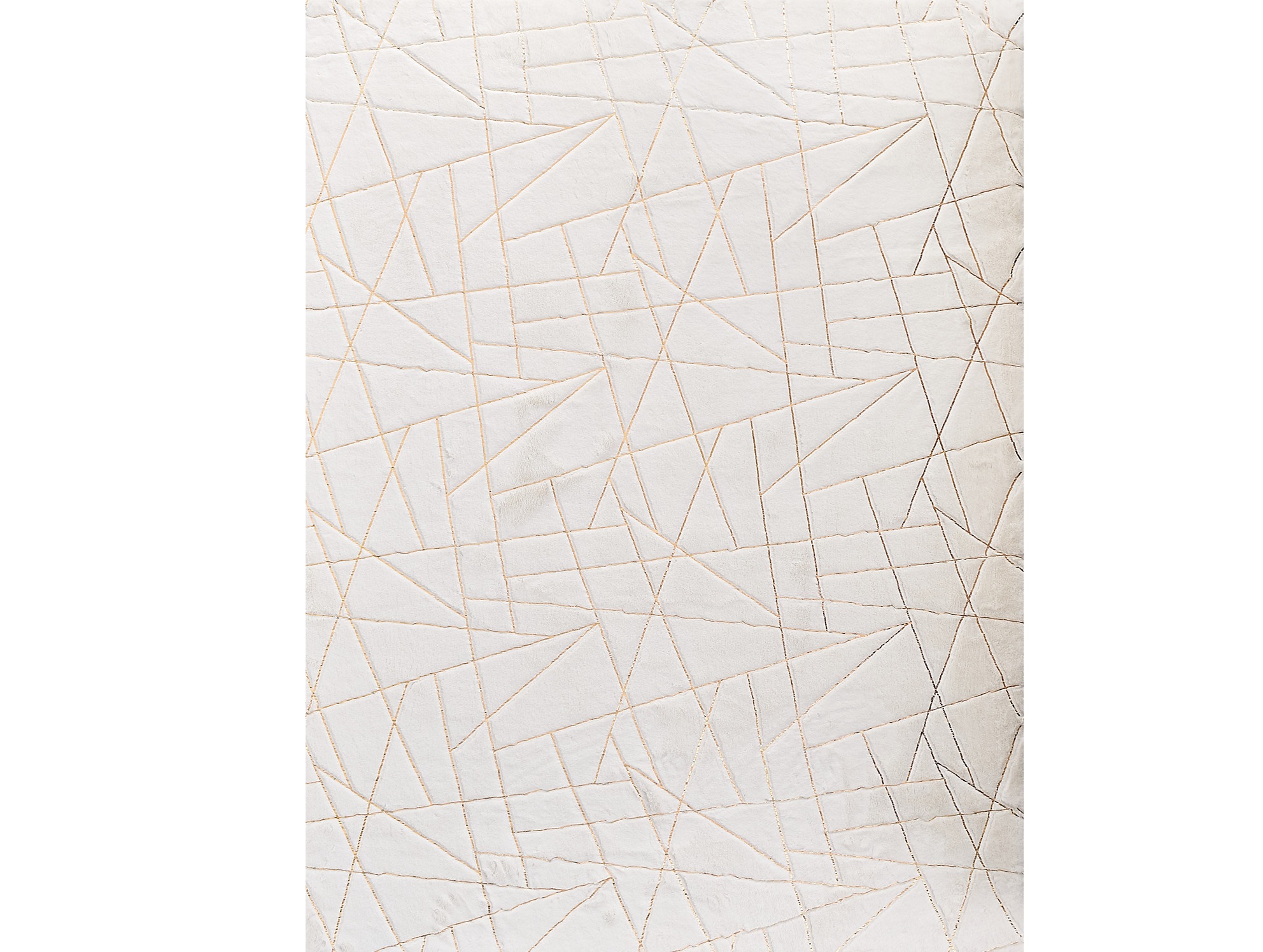 4" X 6" White and Gold Faux Fur Abstract Shag Non Skid Area Rug