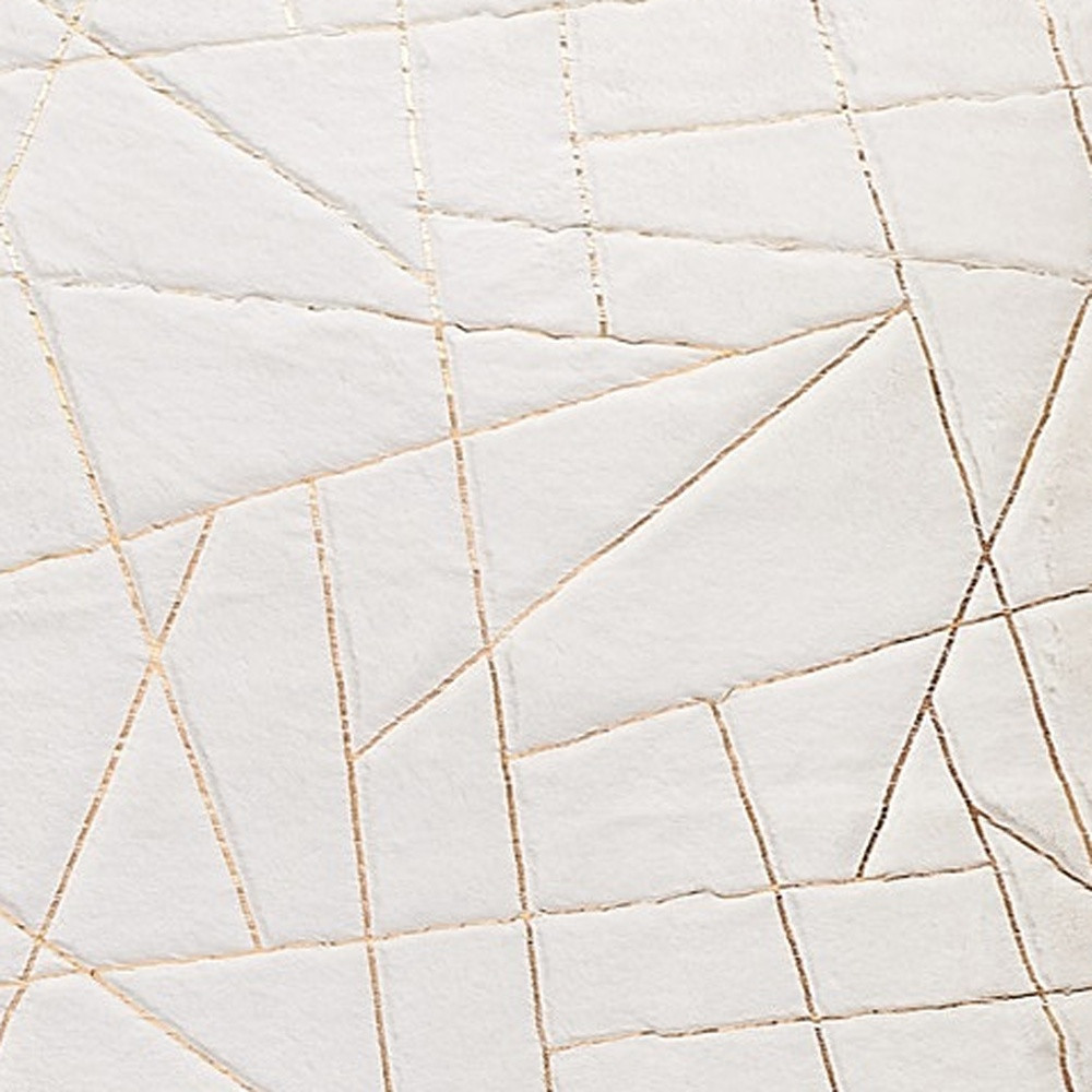 4" X 6" White and Gold Faux Fur Abstract Shag Non Skid Area Rug