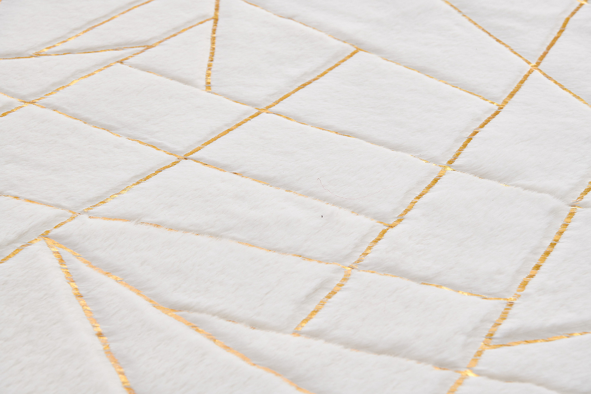 5" X 7" White and Gold Faux Fur Abstract Shag Non Skid Area Rug