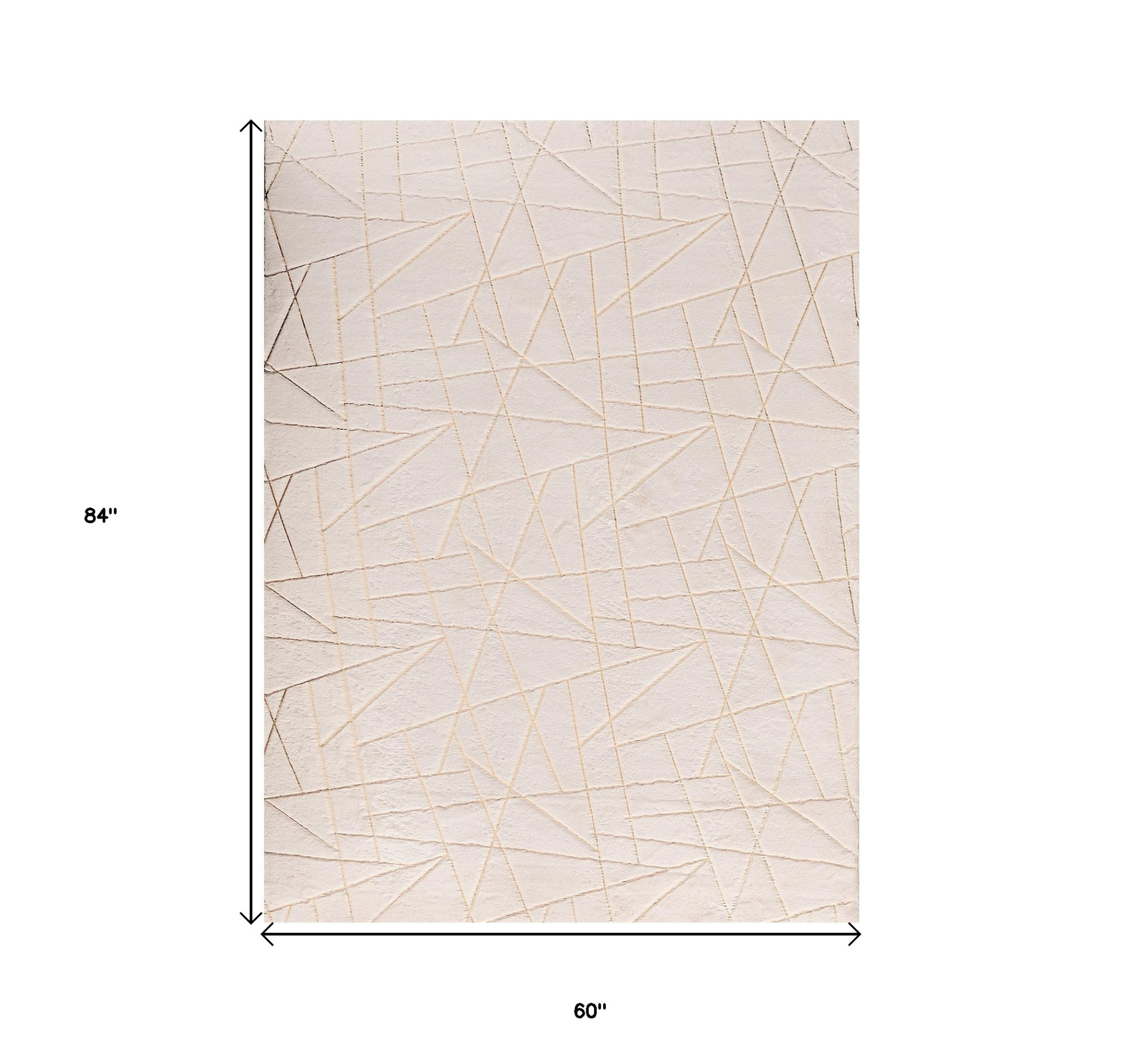 5" X 7" Beige and Gold Faux Fur Abstract Geometric Washable Non Skid Area Rug