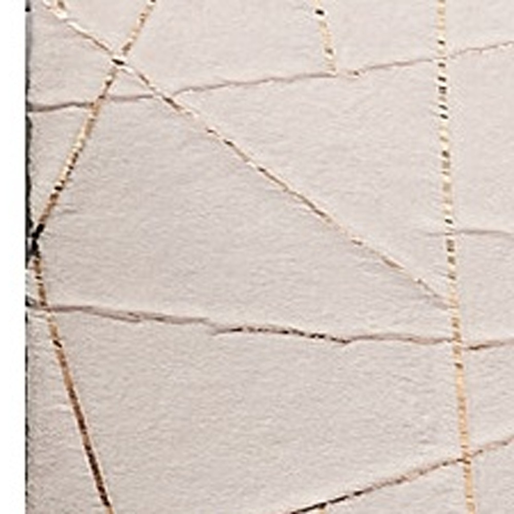 5" X 7" Beige and Gold Faux Fur Abstract Geometric Washable Non Skid Area Rug