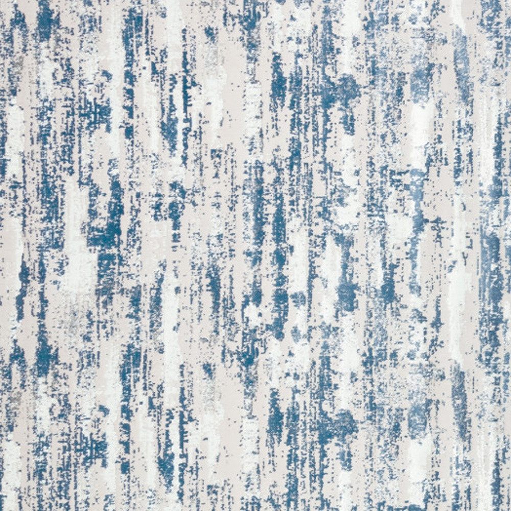 10" Blue and Ivory Abstract Washable Non Skid Area Rug