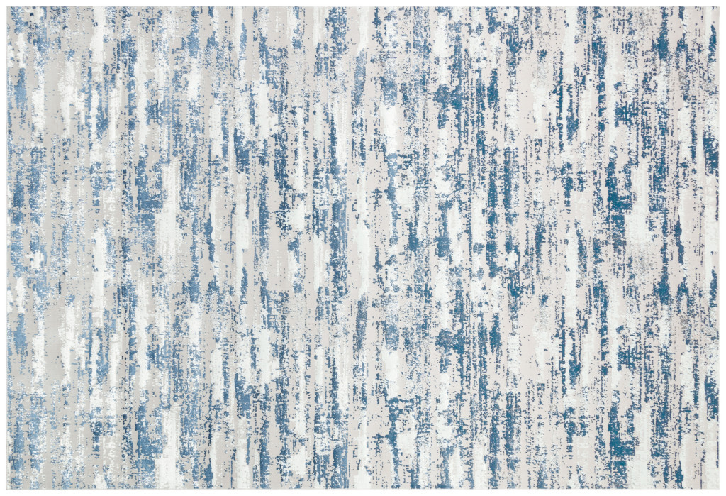 10" Blue and Ivory Abstract Washable Non Skid Area Rug