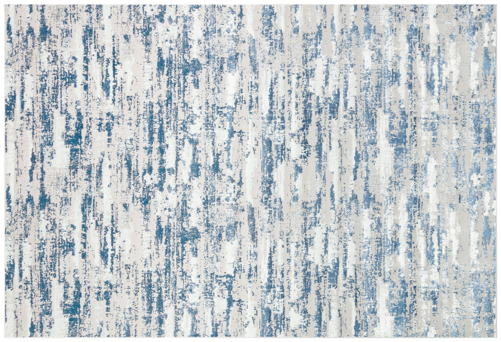 10" X 13" Blue and Ivory Abstract Washable Non Skid Area Rug