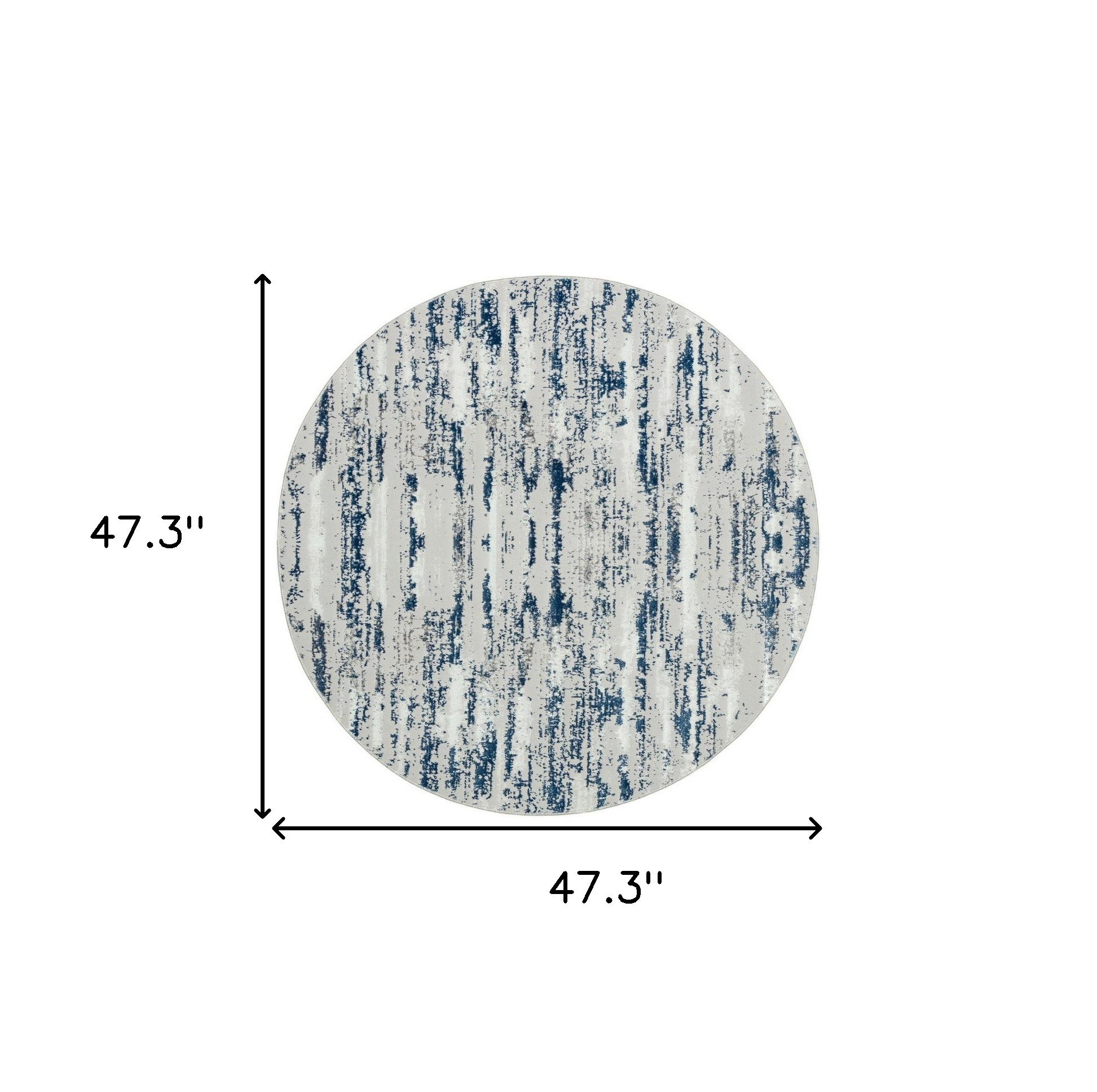 4" Blue and Ivory Round Abstract Washable Non Skid Area Rug
