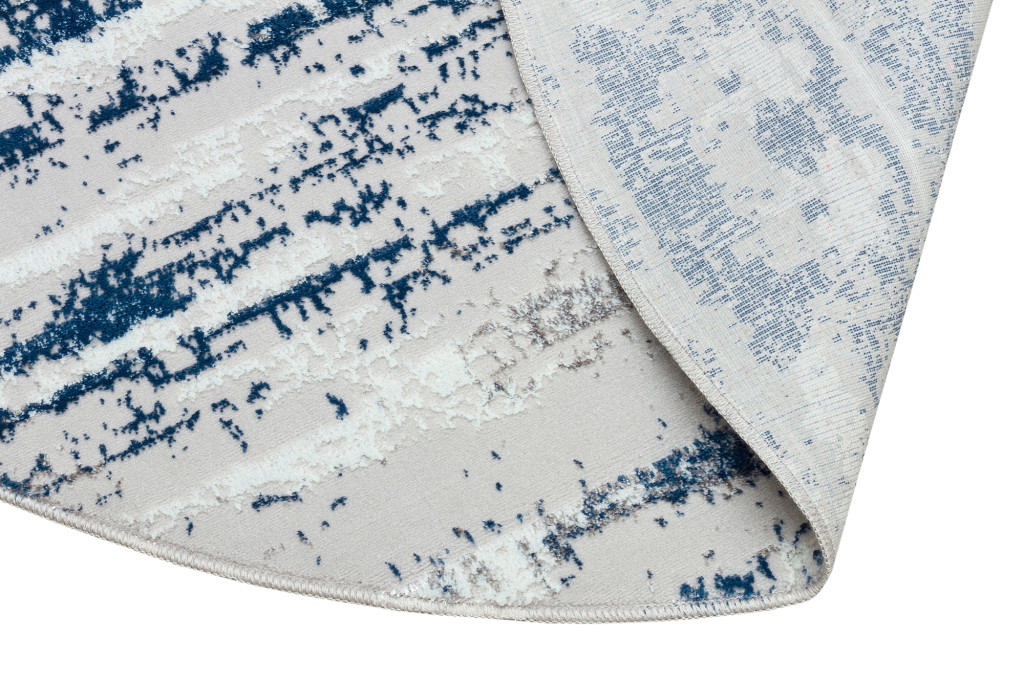 7" Blue and Ivory Round Abstract Washable Non Skid Area Rug