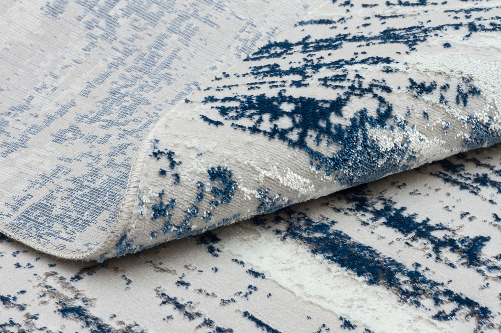 7" Blue and Ivory Round Abstract Washable Non Skid Area Rug