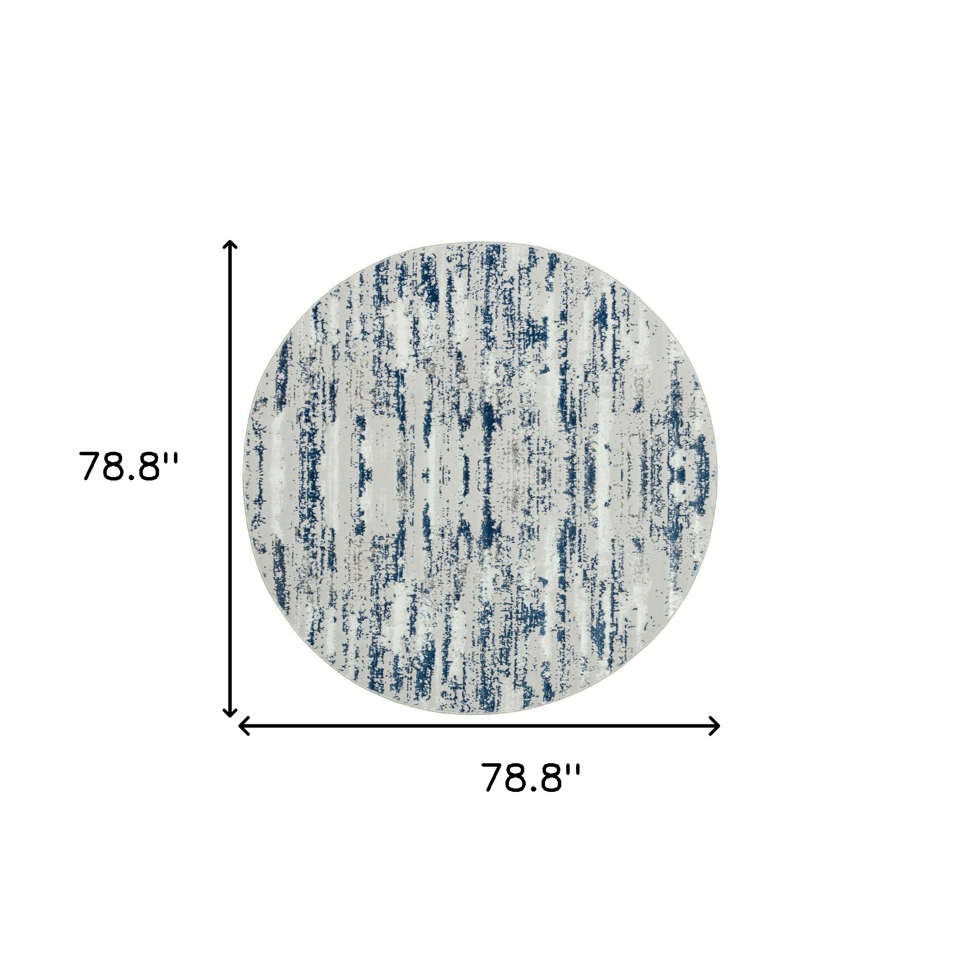 7" Blue and Ivory Round Abstract Washable Non Skid Area Rug