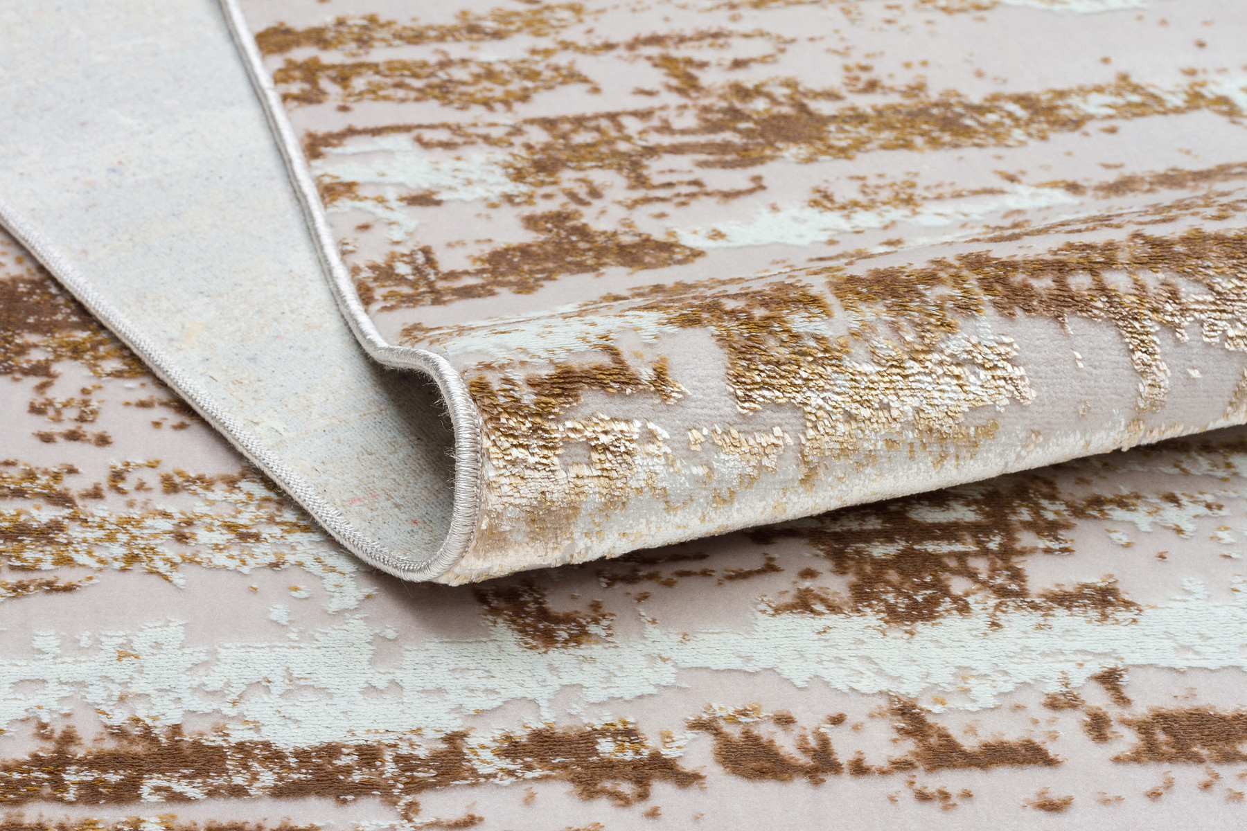 10" Gold and Ivory Abstract Washable Non Skid Area Rug