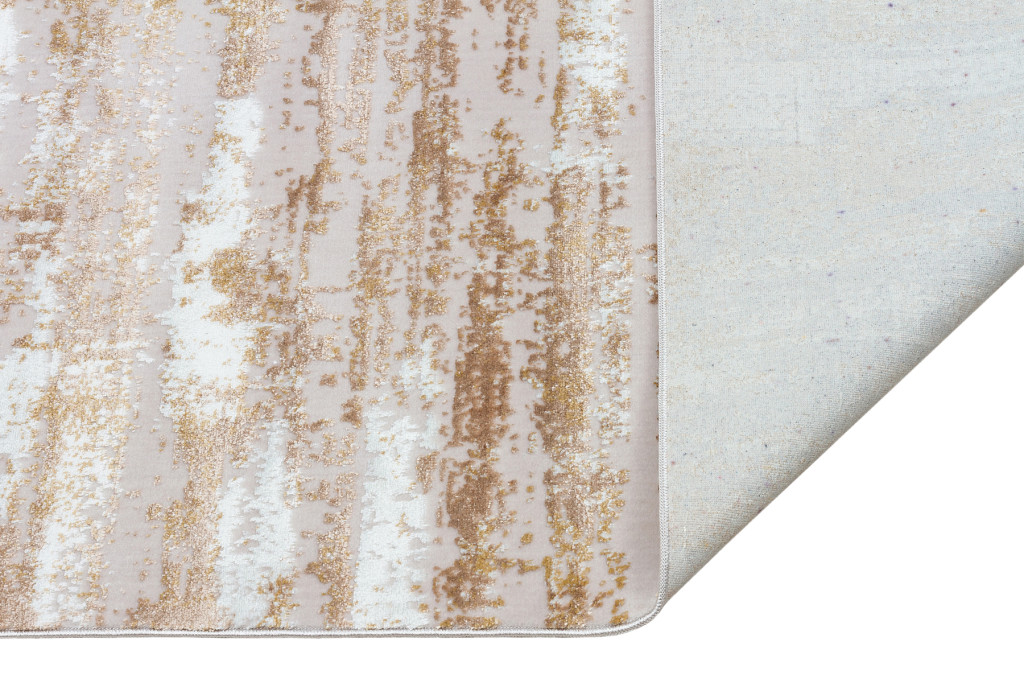 10" Gold and Ivory Abstract Washable Non Skid Area Rug