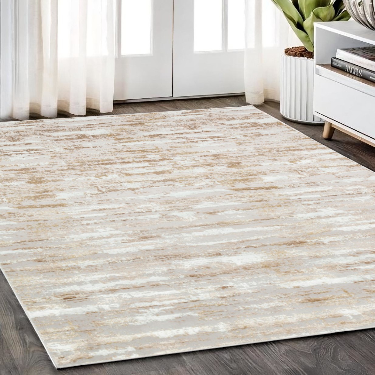 4' x 6' Beige Abstract Washable Non Skid Area Rug-553771-1