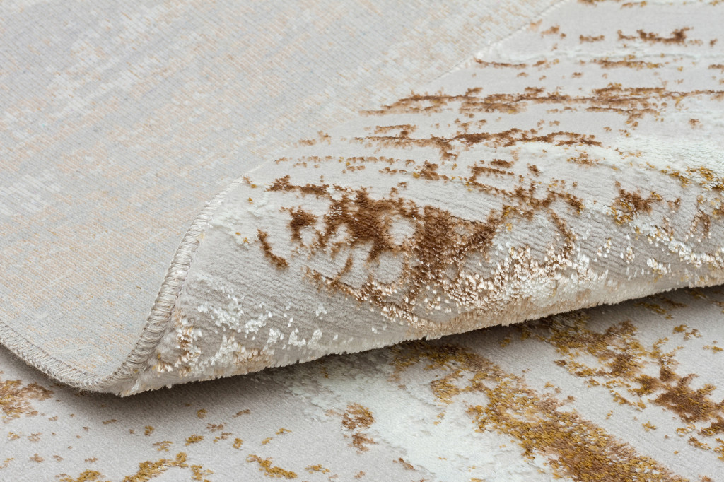 4" Gold and Ivory Round Abstract Washable Non Skid Area Rug