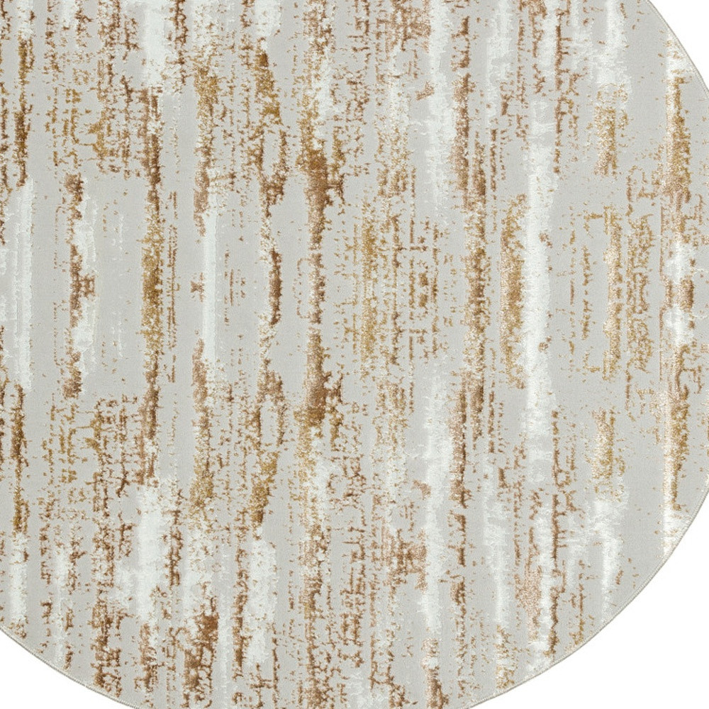 4" Gold and Ivory Round Abstract Washable Non Skid Area Rug