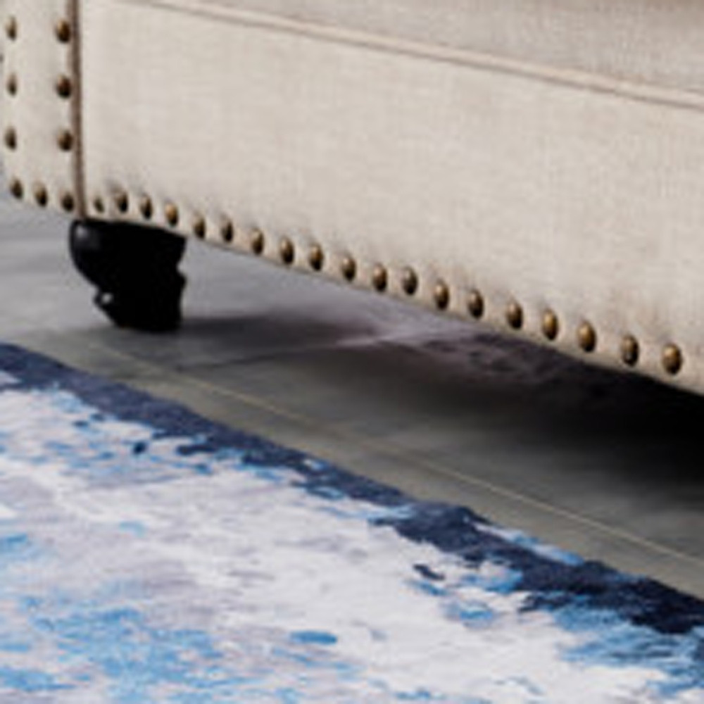 2" X 3" Blue and Yellow Abstract Printed Washable Non Skid Area Rug