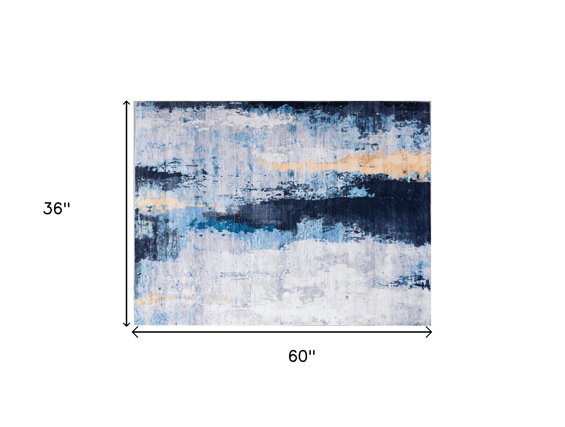 3" X 5" Blue and Yellow Abstract Printed Washable Non Skid Area Rug