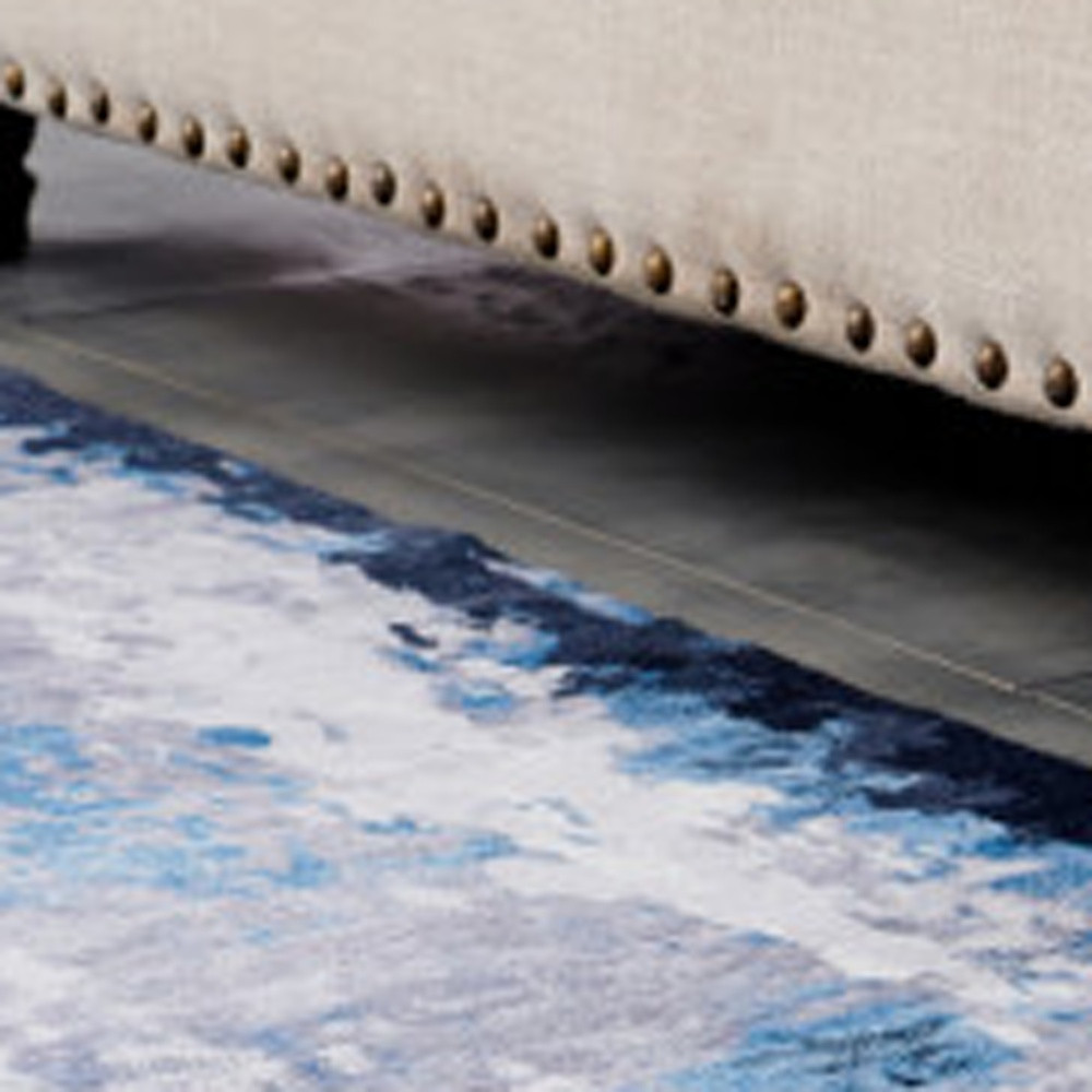 3" X 5" Blue and Yellow Abstract Printed Washable Non Skid Area Rug