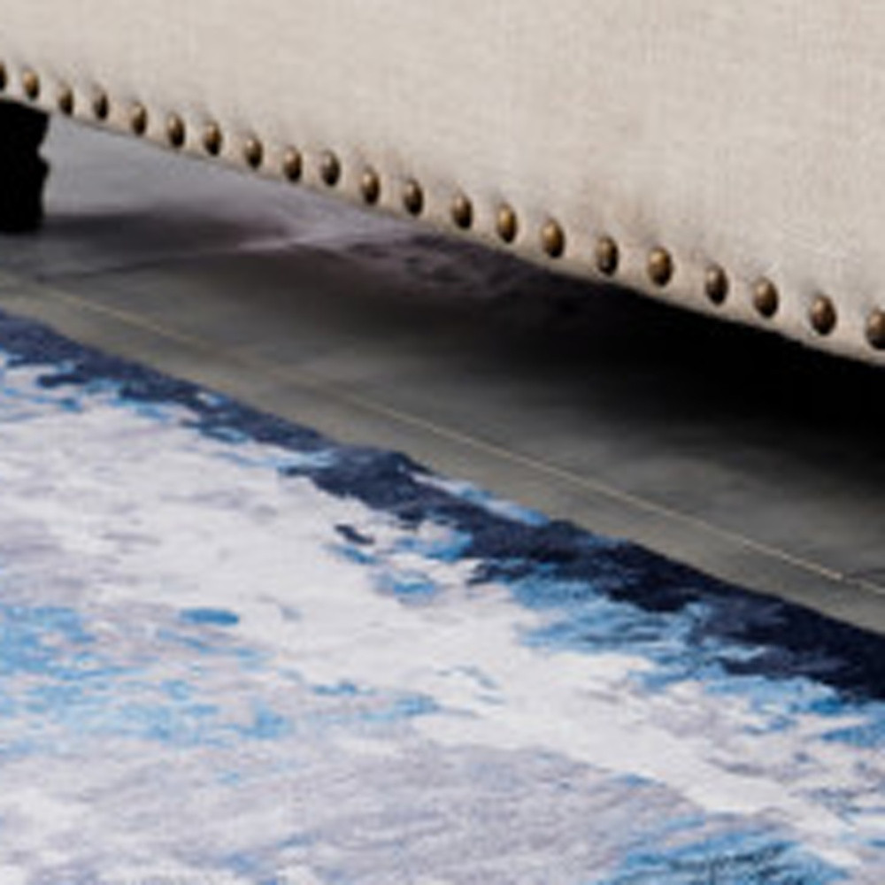 4" X 6" Blue and Yellow Abstract Printed Washable Non Skid Area Rug
