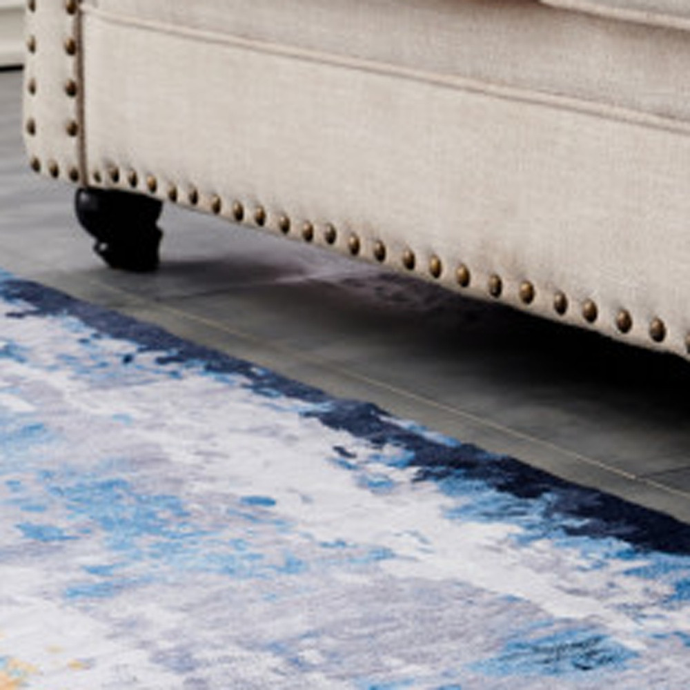 5" X 7" Blue and Yellow Abstract Printed Washable Non Skid Area Rug