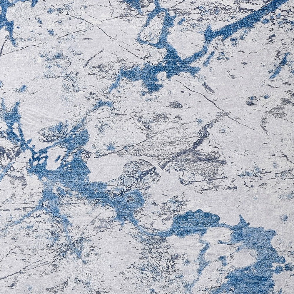 3" X 5" Blue and Silver Abstract Printed Washable Non Skid Area Rug