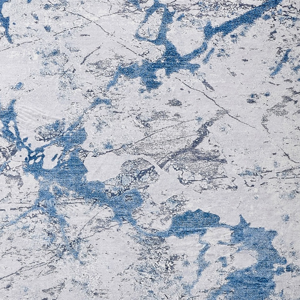 4" X 6" Blue and Silver Abstract Printed Washable Non Skid Area Rug