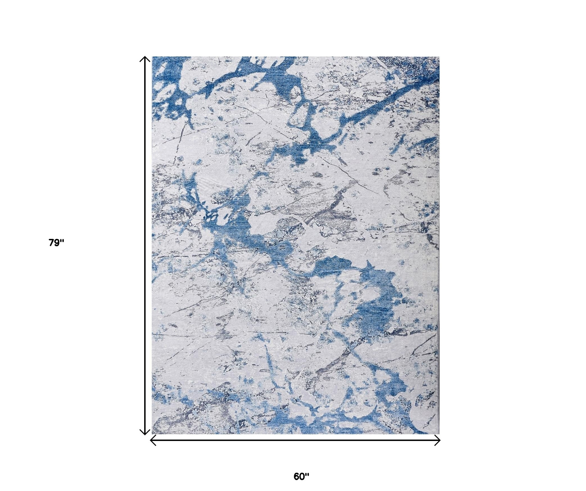 5" X 7" Blue and Silver Abstract Printed Washable Non Skid Area Rug