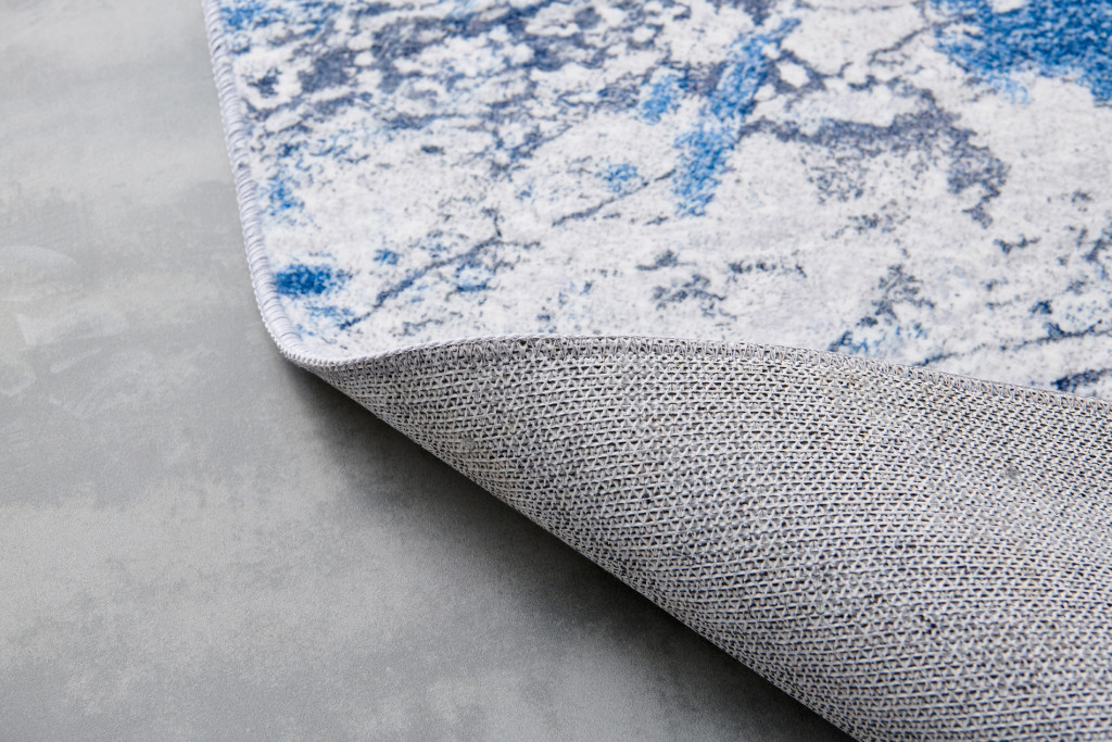 5" X 7" Blue and Silver Abstract Printed Washable Non Skid Area Rug