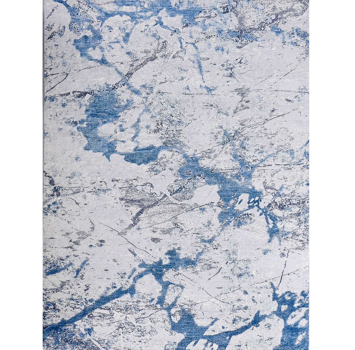 8" X 11" Blue and Silver Abstract Washable Non Skid Area Rug