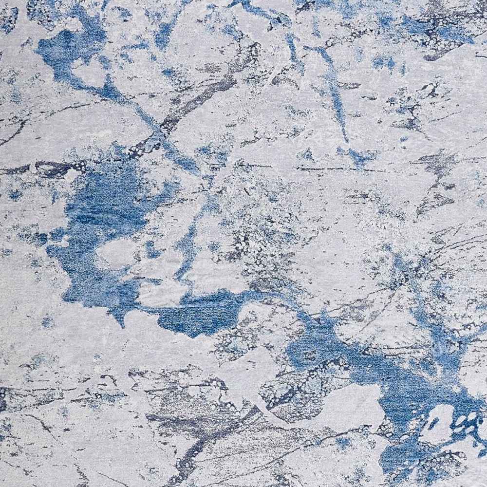 8" X 11" Blue and Silver Abstract Washable Non Skid Area Rug