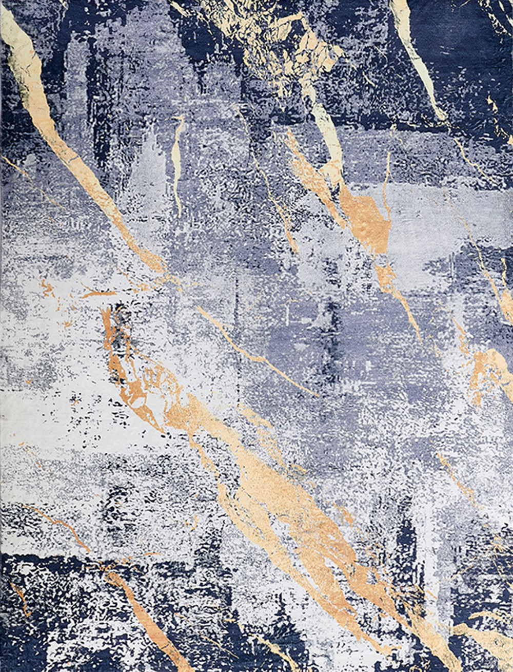 2" X 3" Blue and Yellow Abstract Shag Printed Washable Non Skid Area Rug