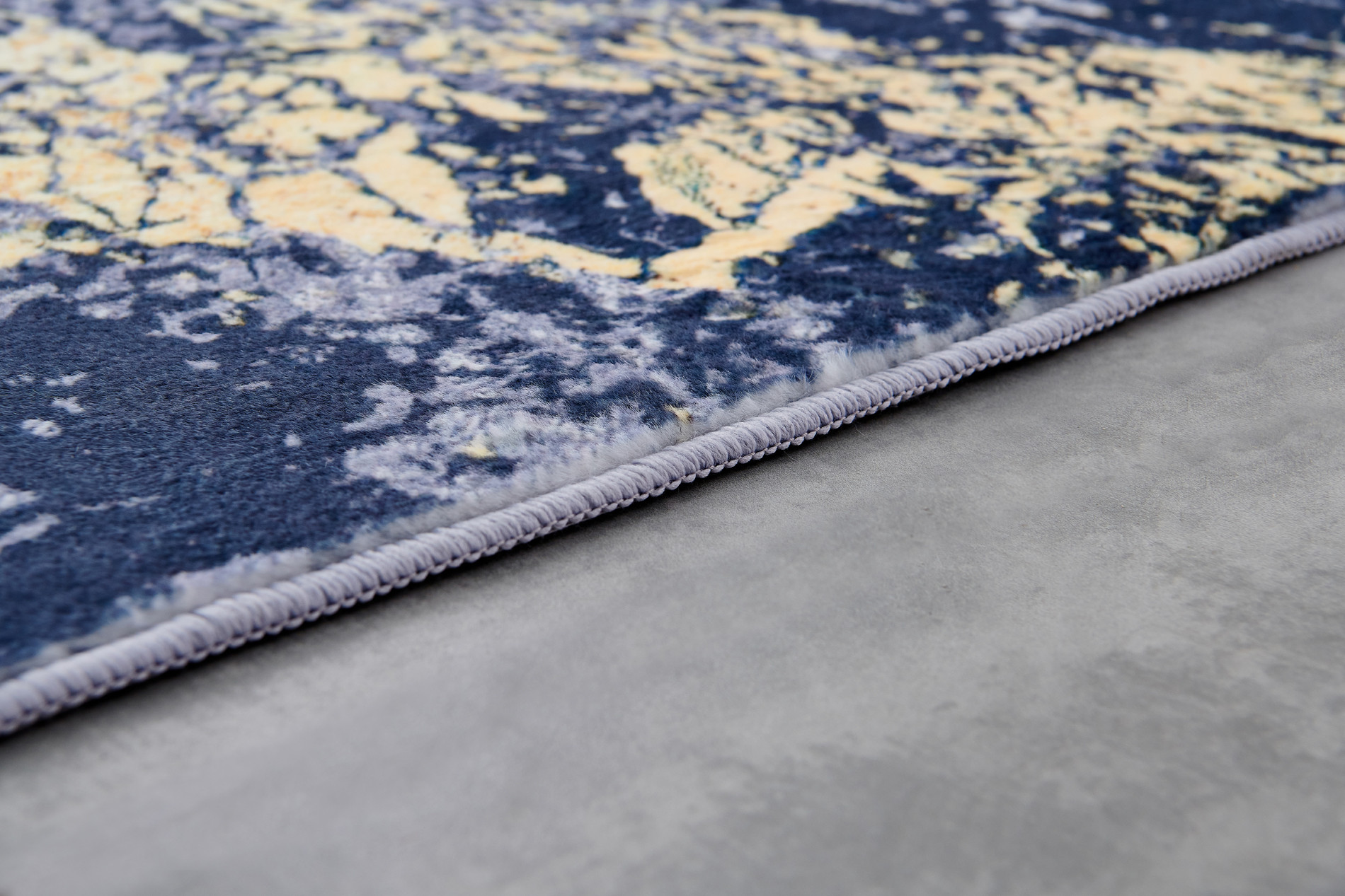 2" X 3" Blue and Yellow Abstract Shag Printed Washable Non Skid Area Rug