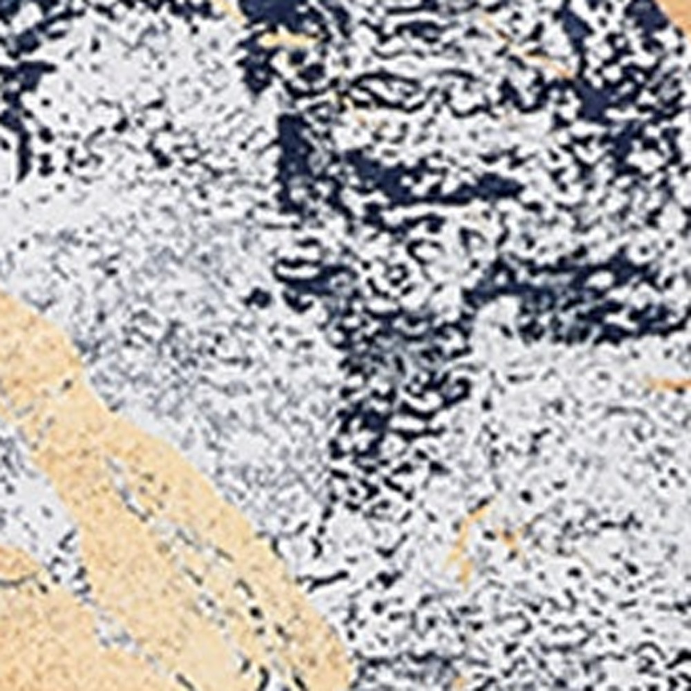 4" X 6" Blue and Yellow Abstract Shag Printed Washable Non Skid Area Rug
