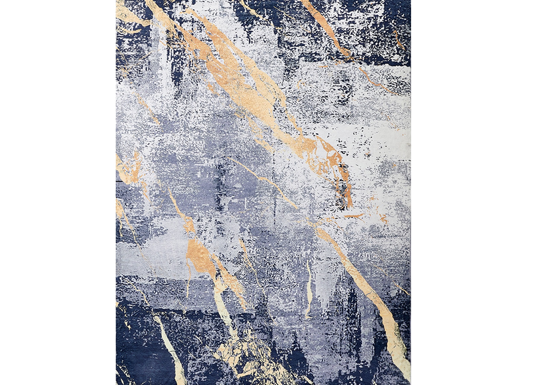 5" X 7" Blue and Yellow Abstract Shag Printed Washable Non Skid Area Rug