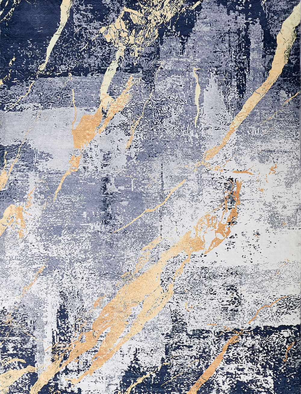 5" X 7" Blue and Yellow Abstract Shag Printed Washable Non Skid Area Rug
