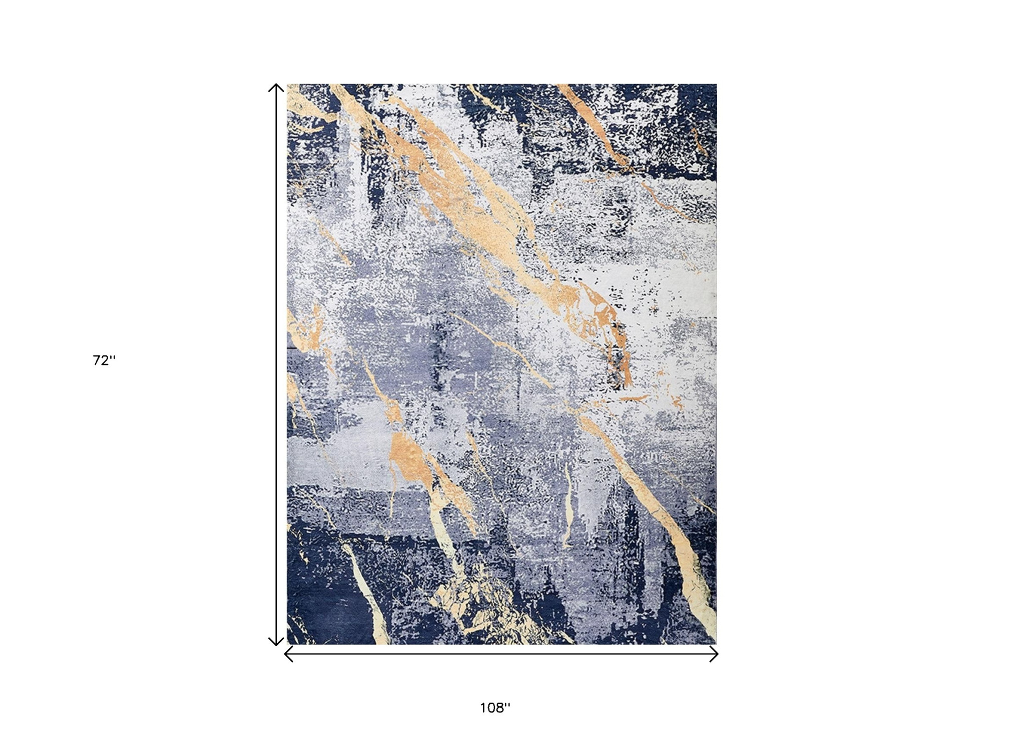 6" X 9" Blue and Yellow Abstract Shag Printed Washable Non Skid Area Rug