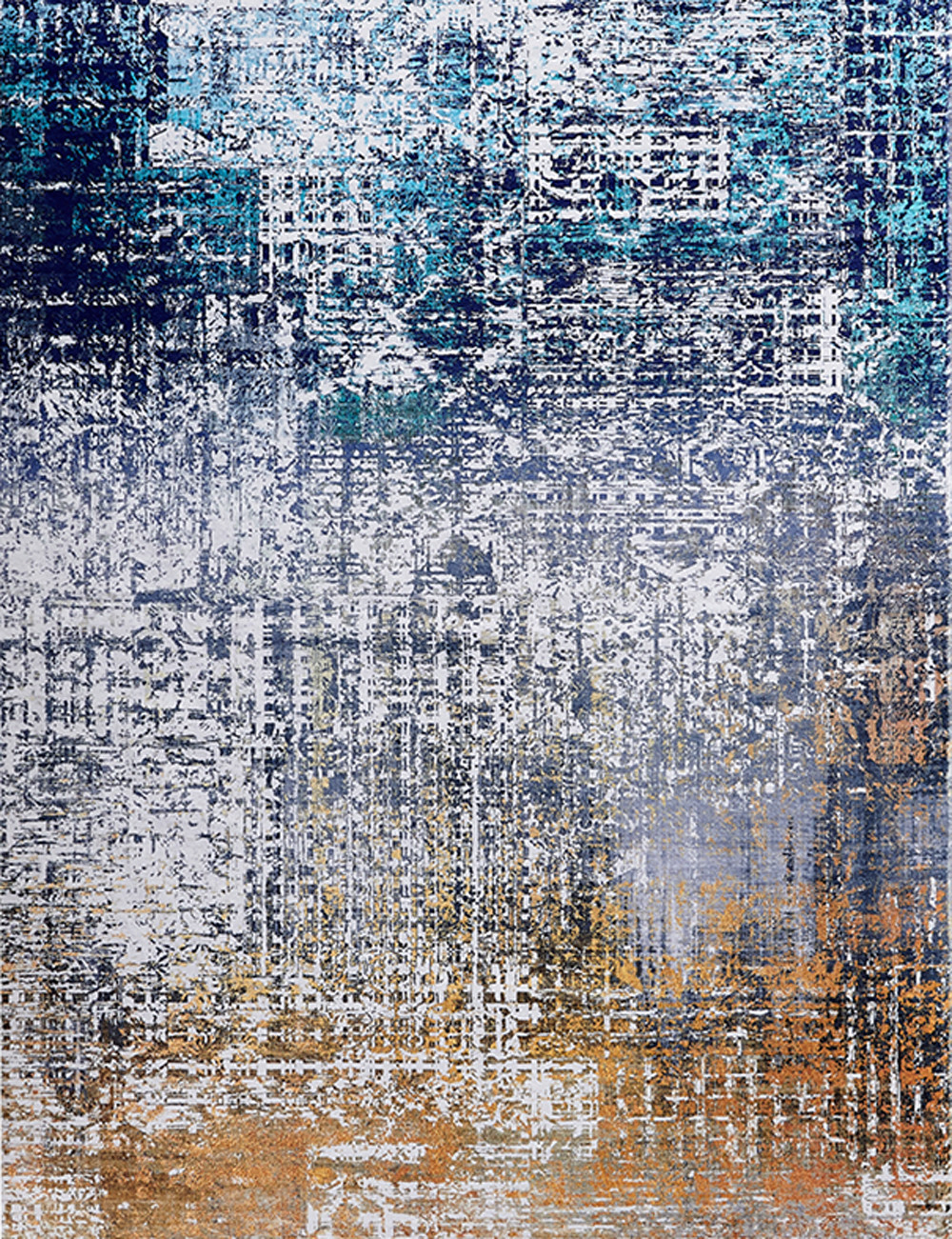2" X 3" Blue and Silver Abstract Shag Printed Washable Non Skid Area Rug