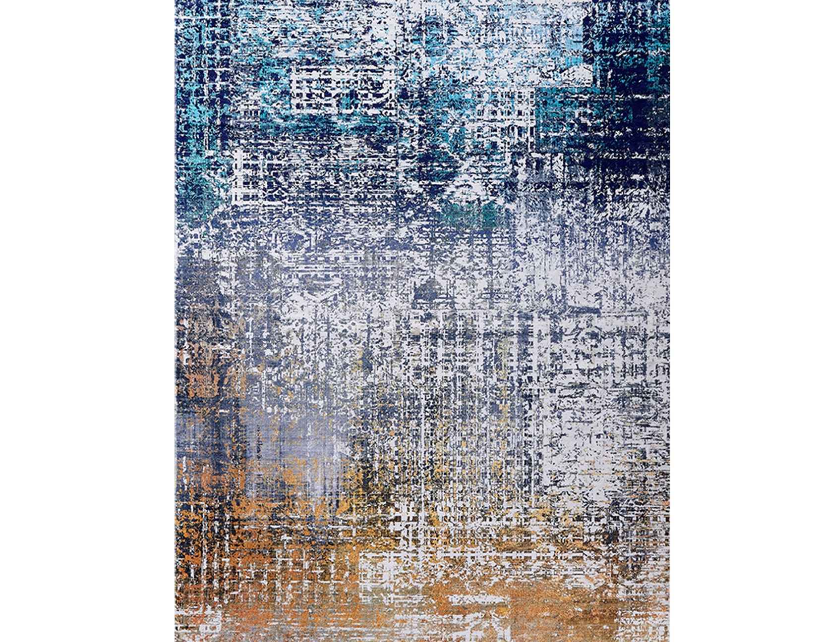 2" X 3" Blue and Silver Abstract Shag Printed Washable Non Skid Area Rug