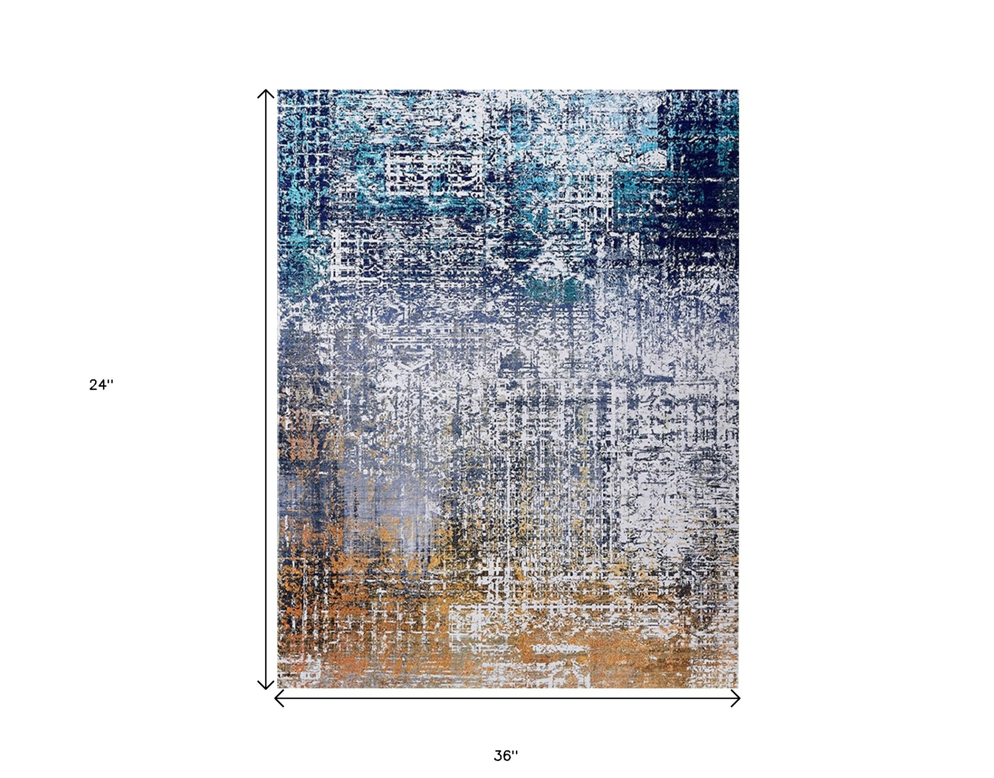 2" X 3" Blue and Silver Abstract Shag Printed Washable Non Skid Area Rug