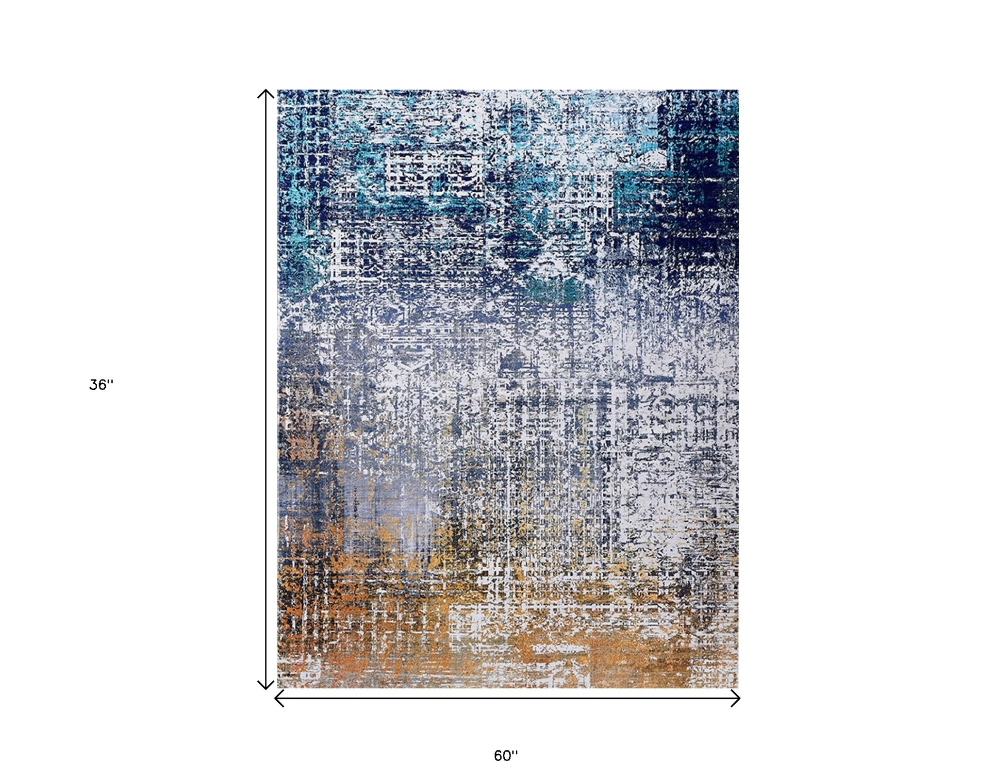 3" X 5" Blue and Silver Abstract Shag Printed Washable Non Skid Area Rug