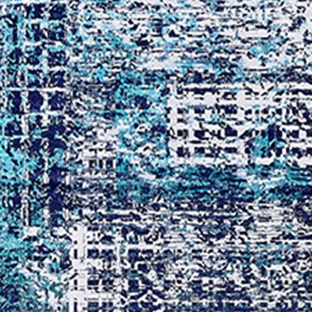 3" X 5" Blue and Silver Abstract Shag Printed Washable Non Skid Area Rug