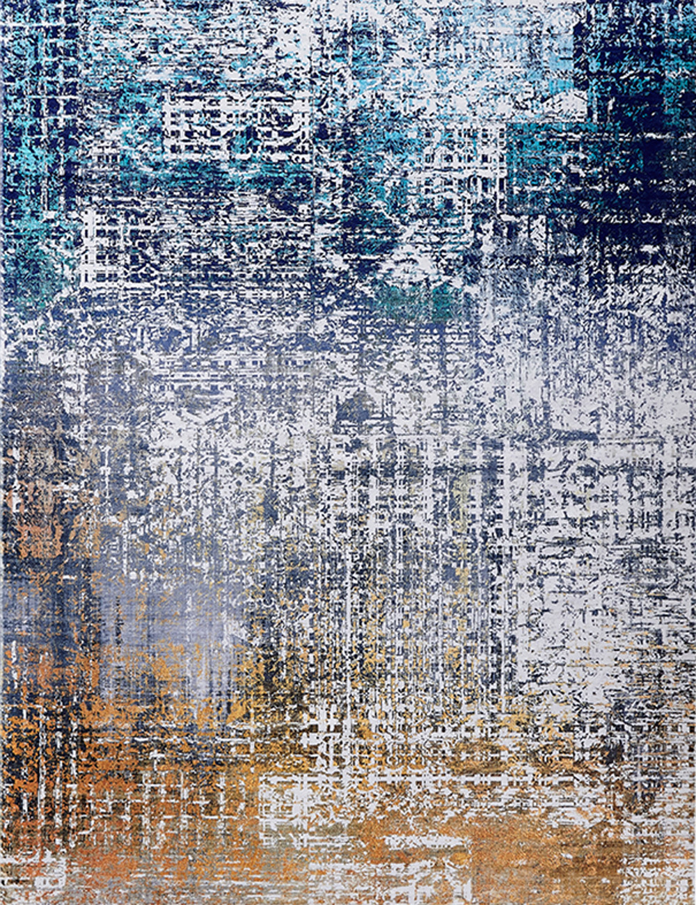 4" X 6" Blue and Silver Abstract Shag Printed Washable Non Skid Area Rug